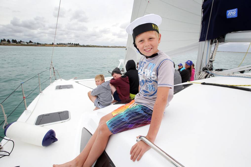 Harry Morse, 10, of Perth, put some thought into his nautical outfit before enjoying his try at sailing.