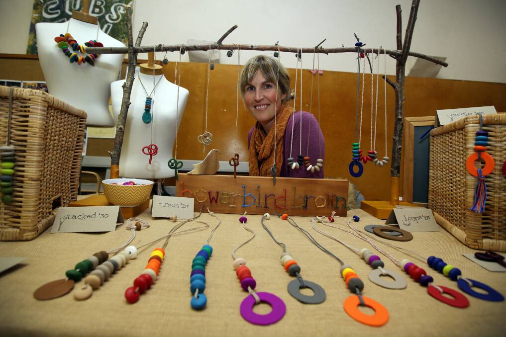 Bowerbird Brown jewellery design artist Jane Dowie works with polymer clay at the F Project artist market held at Lyndoch Scout Hall. Picture DAMIAN WHITE