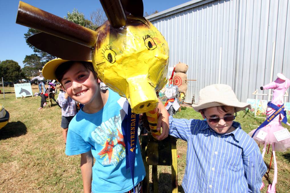 Brothers from Narrawong Sam Peters, 9, and Nick Peters, 6, made this Girraffe and won 1st prize in a scarecrow competition.