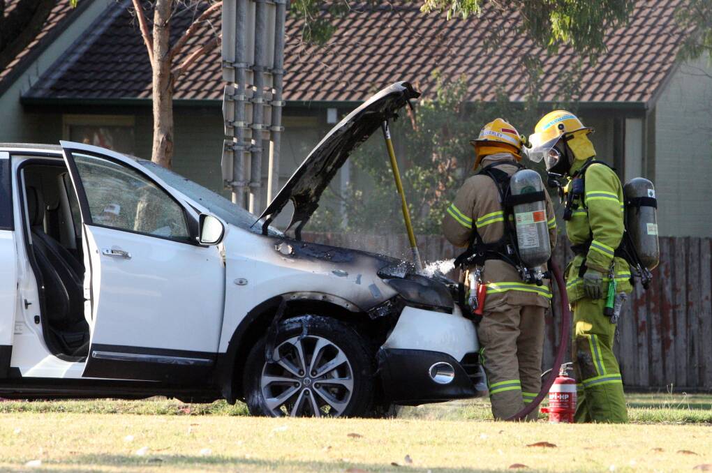 A car engine burst into flames on Raglan Parade yesterday afternoon.