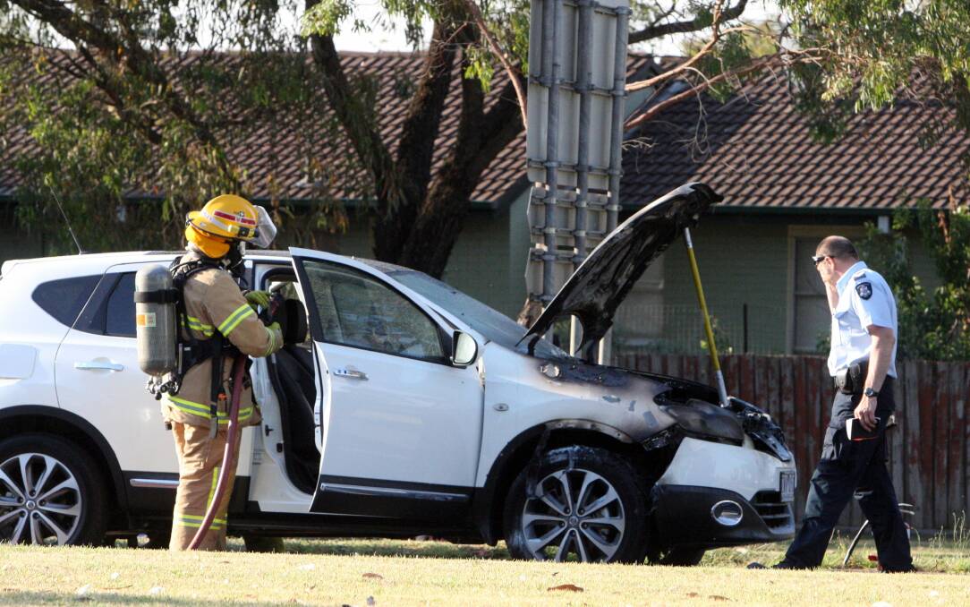 A car engine burst into flames on Raglan Parade yesterday afternoon.