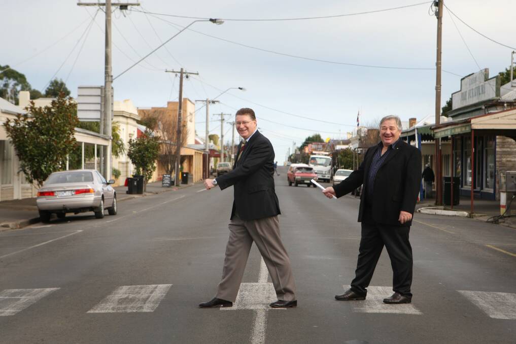 Denis Napthine channelled a bit of Paul McCartney after he announced funding for the upgrade of pedestrian crossings (pictured with Moyne Shire Council Mayor Jim Doukas).