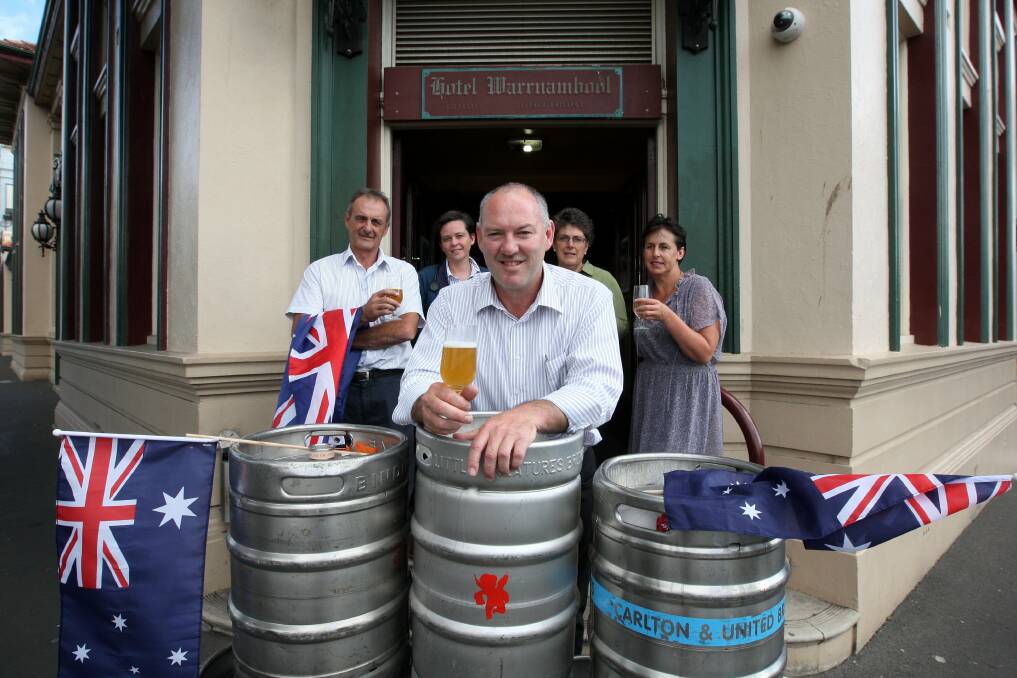 Seven breweries donated kegs to the Warrnambool Hotel to raise money for Peter's Project and St John of God Mental Health on Australia Day weekend this year. Pictured left to right is John Parkinson from St John of God Mental Health, Dr Terri Hayes, Warrnambool Hotel publican Stephen Philpot, Vicki Jellie from Peters Project, and Maree Sim from Warrnambool Medical Clinic.