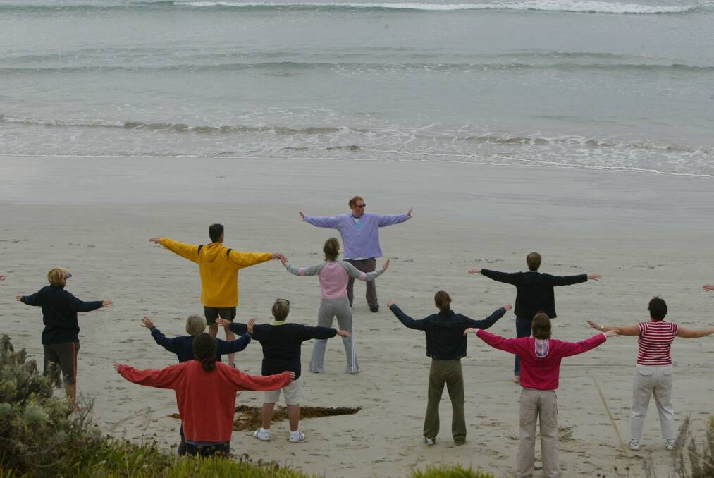Brendan Dowd taking Tai Chi on the beach at Port Fairy as part of the Moyneyana Festival.