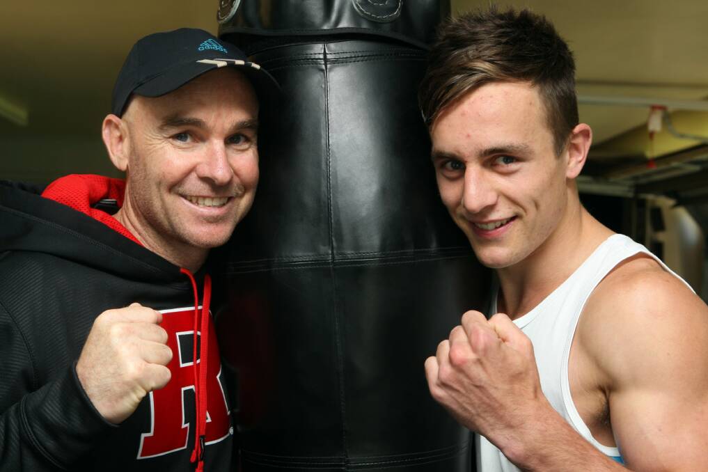 Boxing coach Rodney Ryan with 18-year-old Izaac Dwyer from Warrnambool. 