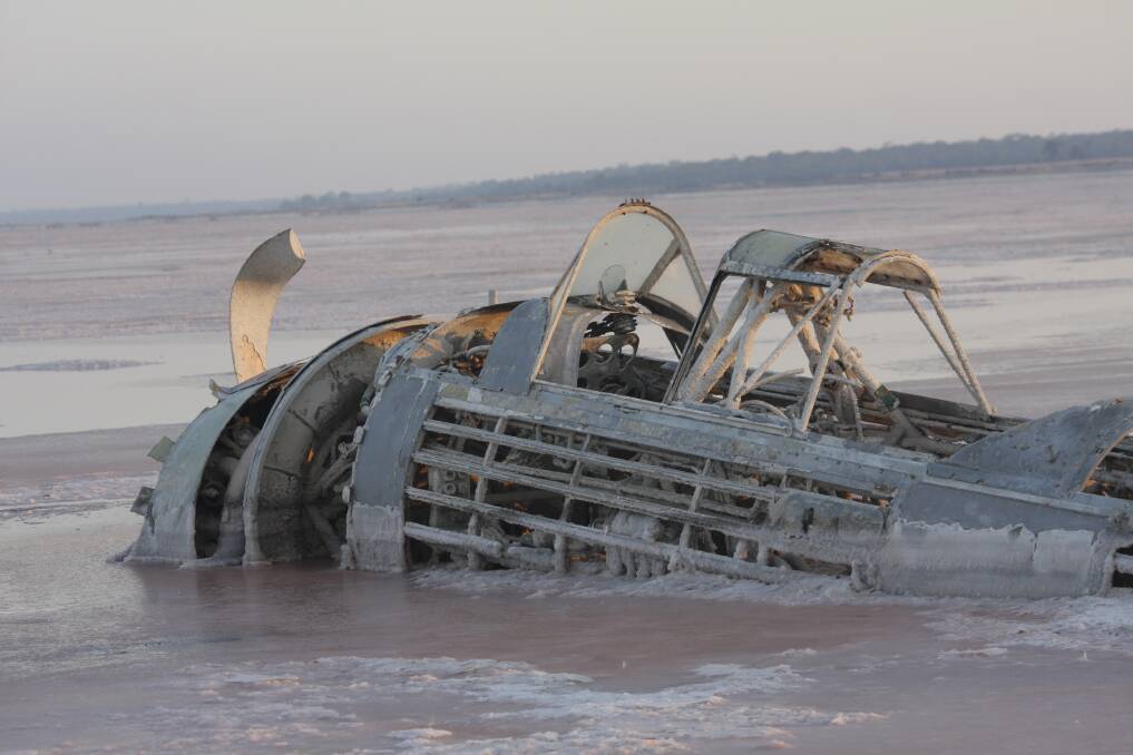 The crashed Wirraway in Lake Corangamite. Picture: Peter Edwards 