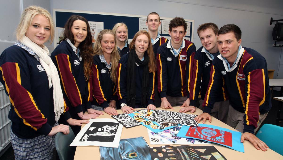 Timboon P-12 year 11 art students (from left) Rachael Beames, Vanessa Millard, Lisa Couch, Joanne Couch, Brittany Lindsay, Nathan Hunt, Angus Dalziel, Eddy Gaut and Aidan Peile returned to a new classroom yesterday.