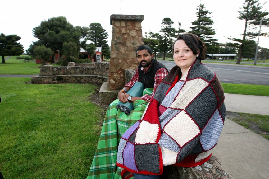 The Anywhere But a Bed night is being held at the carnival area on Pertobe Road, run by organisers Johnson Mathew and Katrina Field. Picture: AARON SAWALL