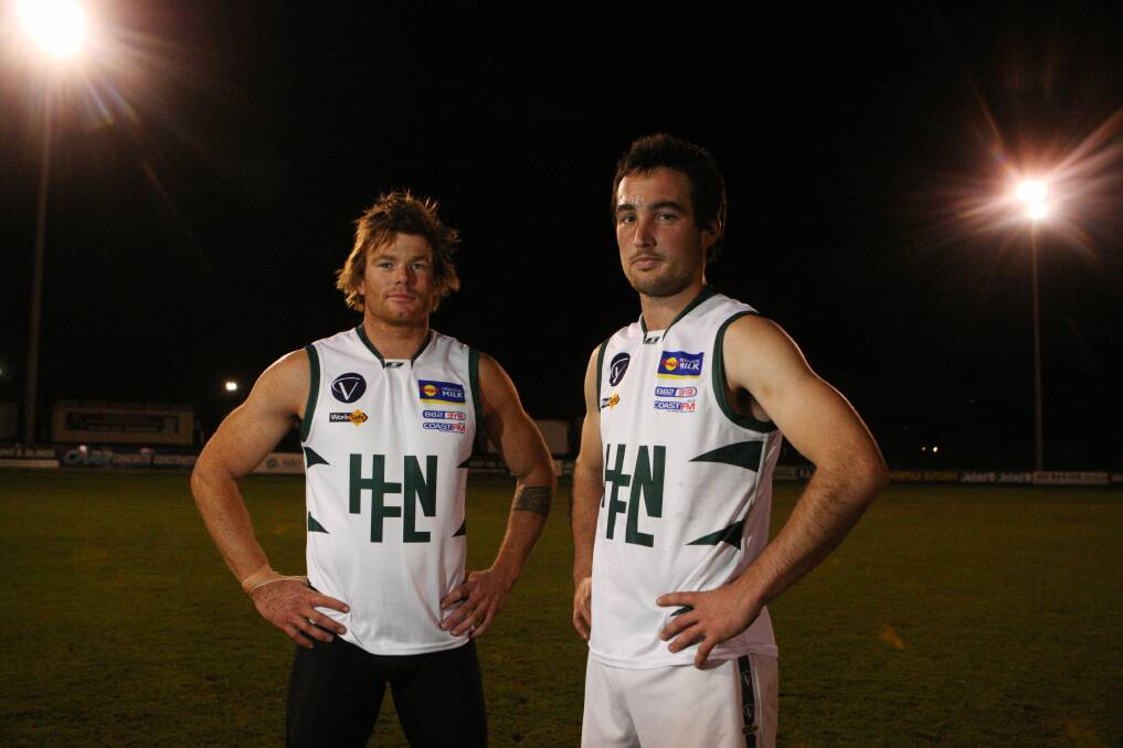 HFNL interleague vice captain Isaac Templeton from Koroit FC and captain Paul Foster from Cobden FC.