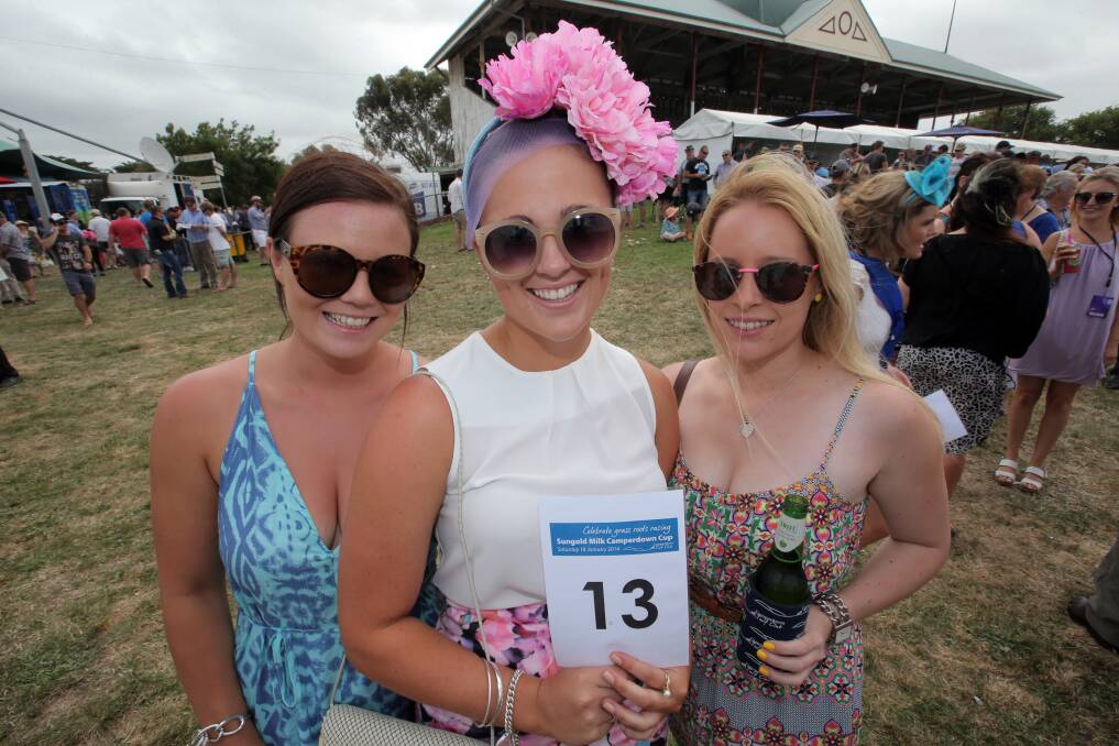 Locals Alex Harry, Jess Rowbottom (Fashions on the Field entrant) and Blaire Arnold. 
