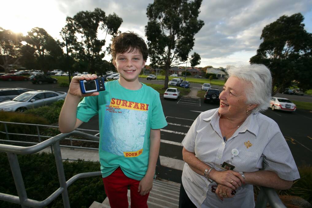 St John of God Hospital diabetes coordinator Ann Morris with Ryan Buhlman, 12, from Warrnambool, who has Type 1 diabetes and uses a Vibe Insulin pump.