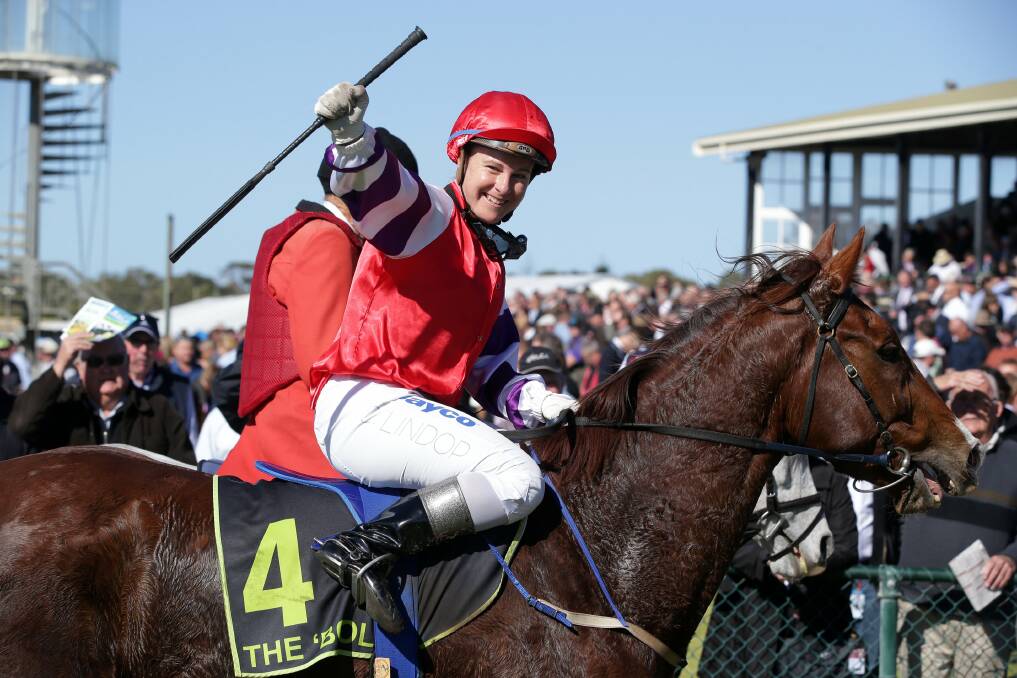 Clare Lindop was ecstatic after her win with Red Fella in Race 3.