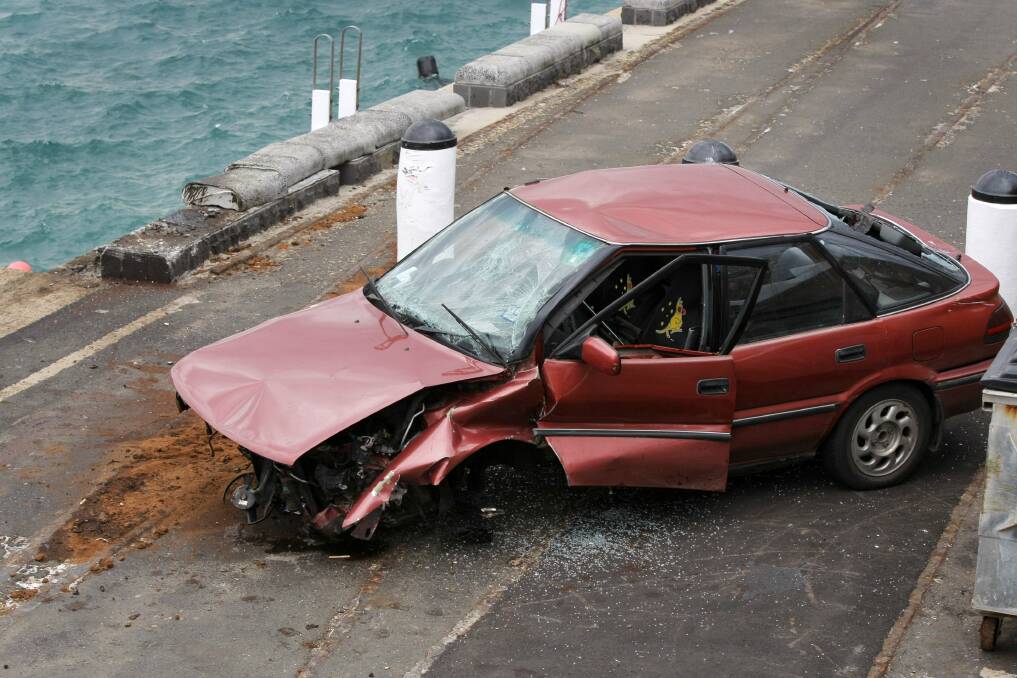 This car crashed into bollards at the breakwater yesterday.