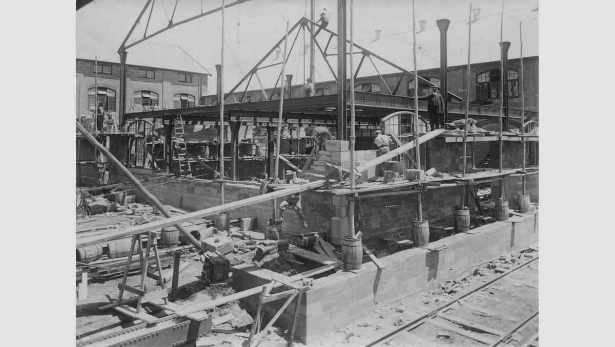 Construction workers in Dennington, October 1912, build the foundations of Nestles, which became the world's largest condensed milk factory. The site is now operated by dairy co-operative Fonterra. SOURCE: Warrnambool and District Historical Society. SOURCE: Warrnambool & District Historical Society.