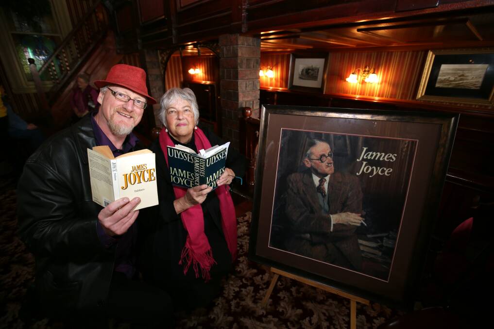 Author James Joyce Bloomsday celebrations held at Camperdown Commercial Hotel at Timboon Inn room. Donald Grieve and Gail Watson are pictured doing a reading of the novel.
