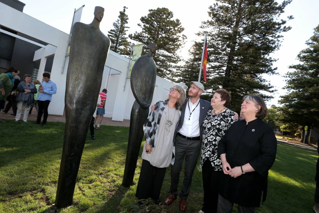 The unveiling of Warrnambool Art Gallery's new sculptures The Guardians on Saturday.