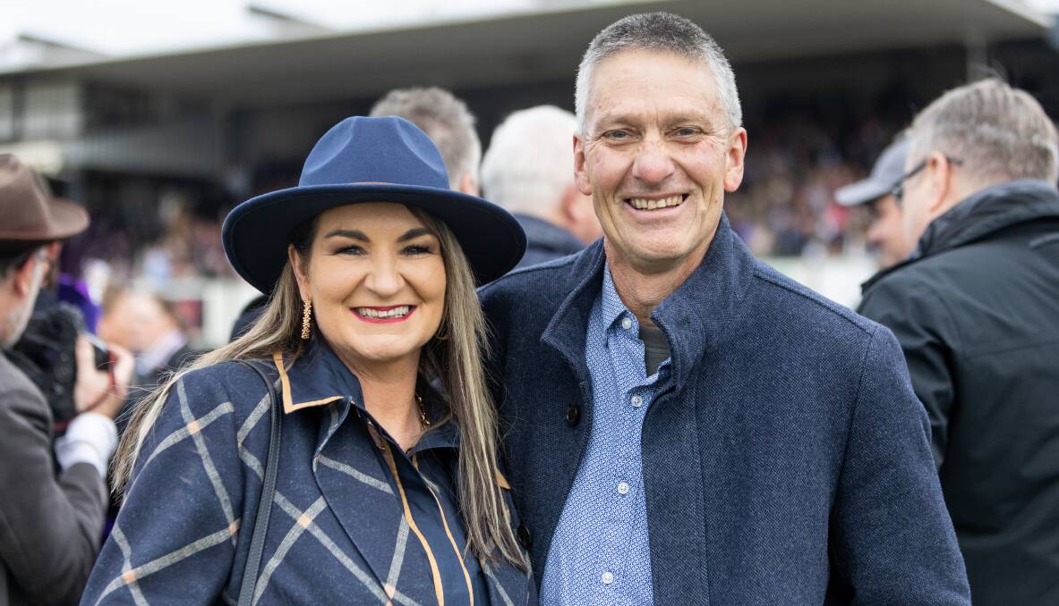 Rockstar Ronnie part-owner Allan McCullagh and wife Simone are all smiles after the eight-year-old triumphed in the Brandt Grand Annual Steeplechase. Picture by Anthony Brady 