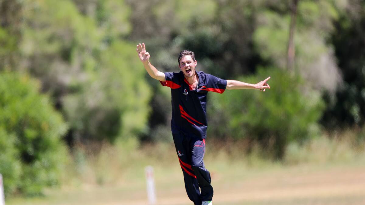 Rebel Chris Vogels celebrates a wicket against Cobden. Picture by Anthony Brady