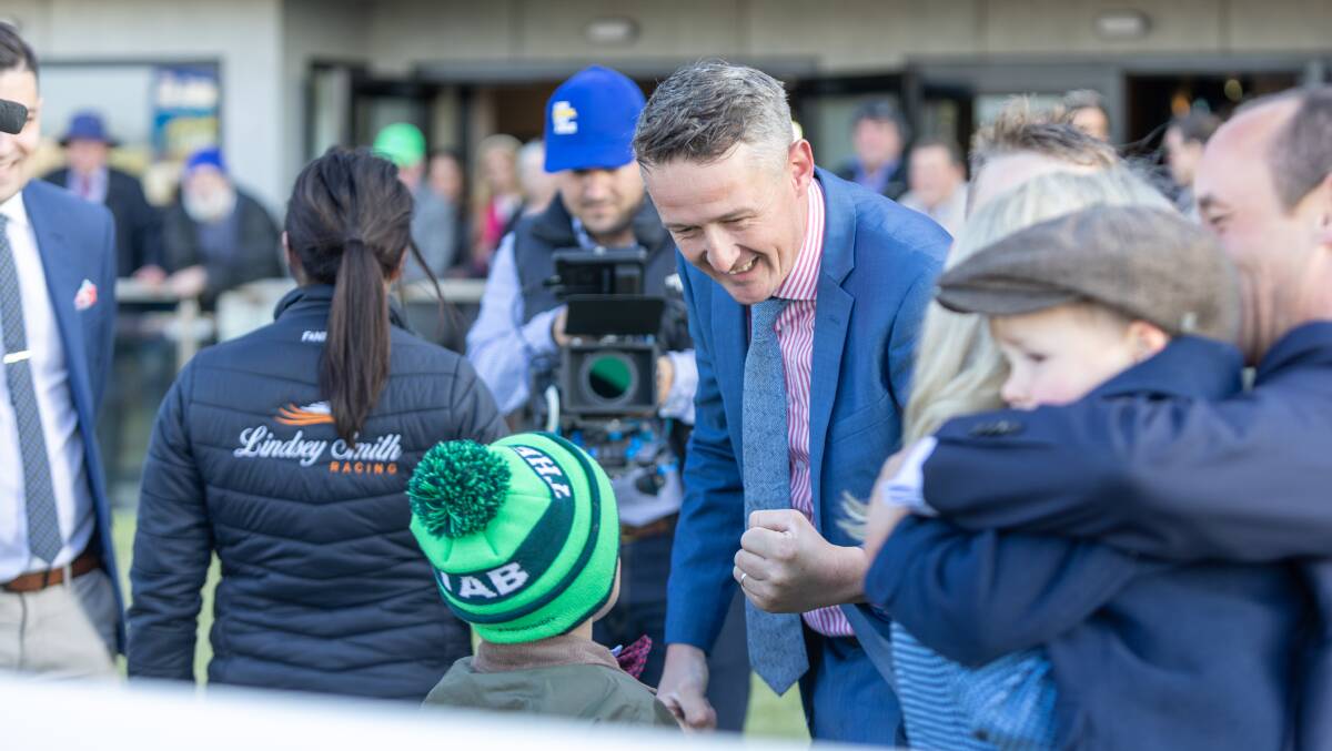 Trainer Shane Jackson celebrates his Warrnambool Cup win. Picture by Eddie Guerrero