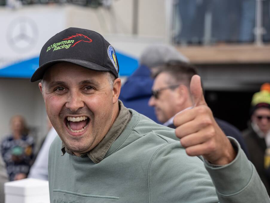 Trainer Daniel Bowman is all smiles after Outlaws Revenge won the Wangoom Handicap. Picture by Sean McKenna