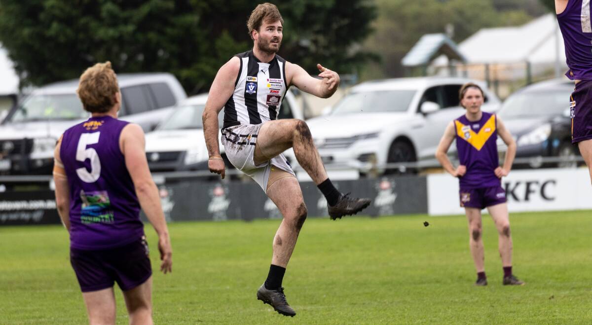 Camperdown's Sam Gordon, pictured earlier in the year, kicked seven goals against the Seagulls on Saturday. Picture by Anthony Brady