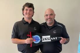 Lachie Walker and father Paul after winning the 2024 Western District Golf Association men's division one scratch pennant title. Picture supplied