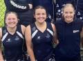 Paige Haberfield (middle) plays game 150 for Nirranda on Saturday. Picture supplied