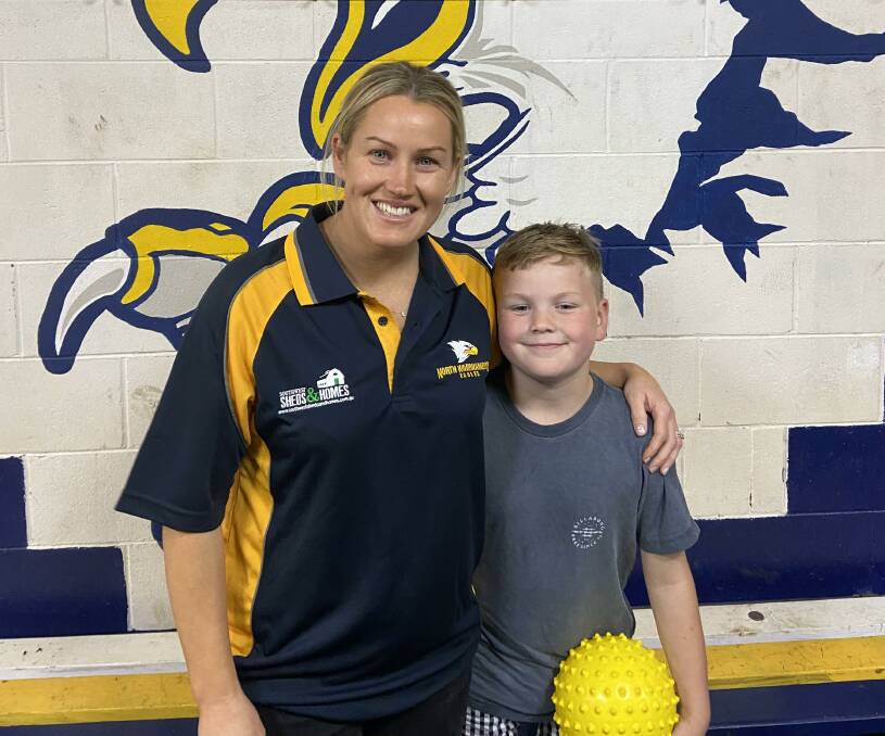 Mandy Van Rooy, pictured with son Jimmy, will coach North Warrnambool Eagles' open-grade netball side in 2024. Picture by Victoria Grundy