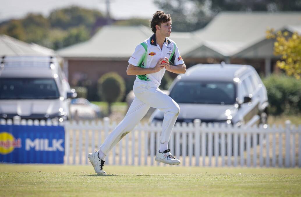 Henry Bensch steams in for College during the Sungold T20 Cup final in January 2023. Picture by Sean McKenna