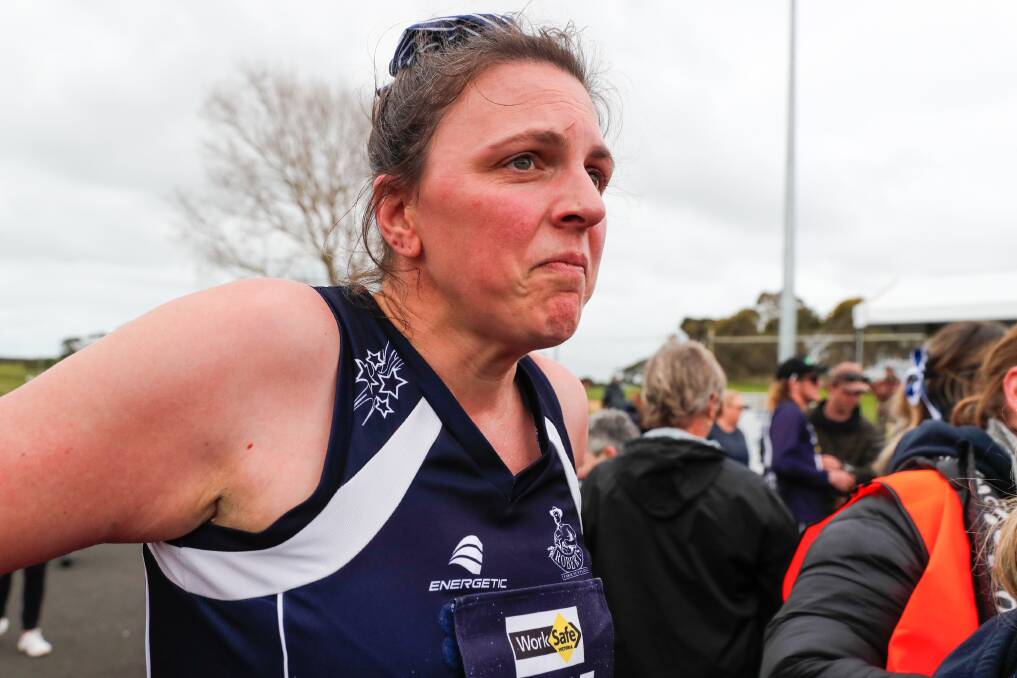 Tears of joy for Nirranda's Lisa Arundell after the Blues' 2022 grand final win. File picture