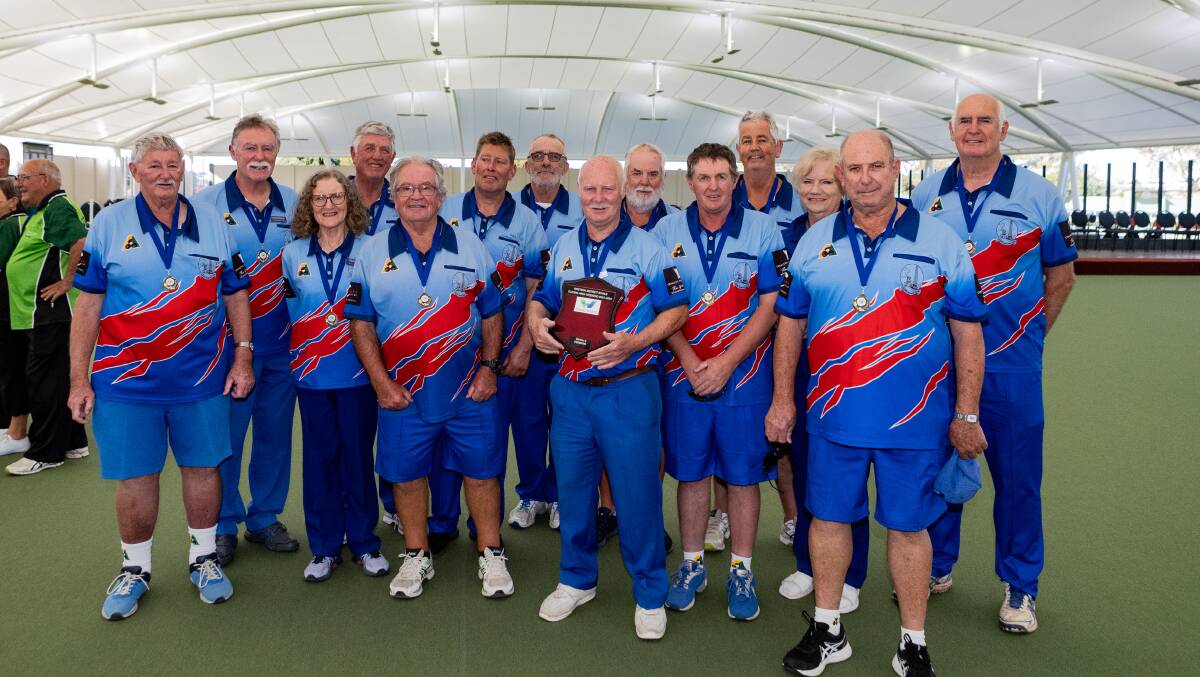 Terang Blue were all smiles after their division two grand-final win. Picture by Anthony Brady