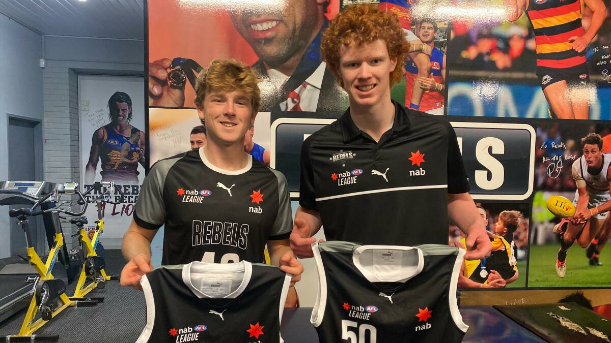 MILESTONE: Port Fairy's Oscar Pollock and Cobden's Flynn Penry made their NAB League debuts on Saturday against the Oakleigh Chargers. Picture: Greater Western Victoria Rebels