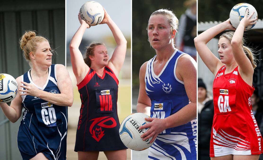ON THE CUSP: Allansford's Cassie Jewell, Timboon Demons' Danica Clough, Russells Creek's Stacy Dunkley and Dennington's Molly Evans. Pictures: Chris Doheny and Anthony Brady