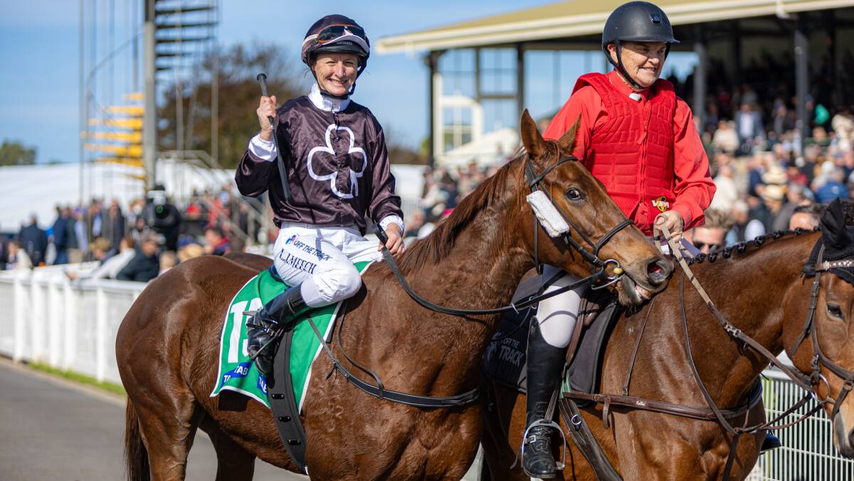 Linda Meech aboard Whistle Down after winning on day two of the May Racing Carnival. Picture by Eddie Guerrero