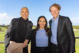 Olympic gold medallists Kerri Pottharst, Lydia Lassila and Steve Hooker at Warrnambool Golf Club for a business event. Picture by Eddie Guerrero