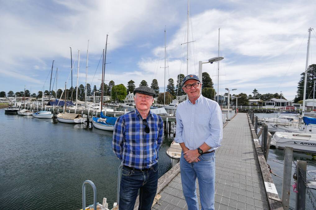 Confounded: Port Fairy boat owners Peter Ryan and John Clue don't understand the significant proposed fee hike and worry it will make moorings unaffordable. Picture: Anthony Brady.