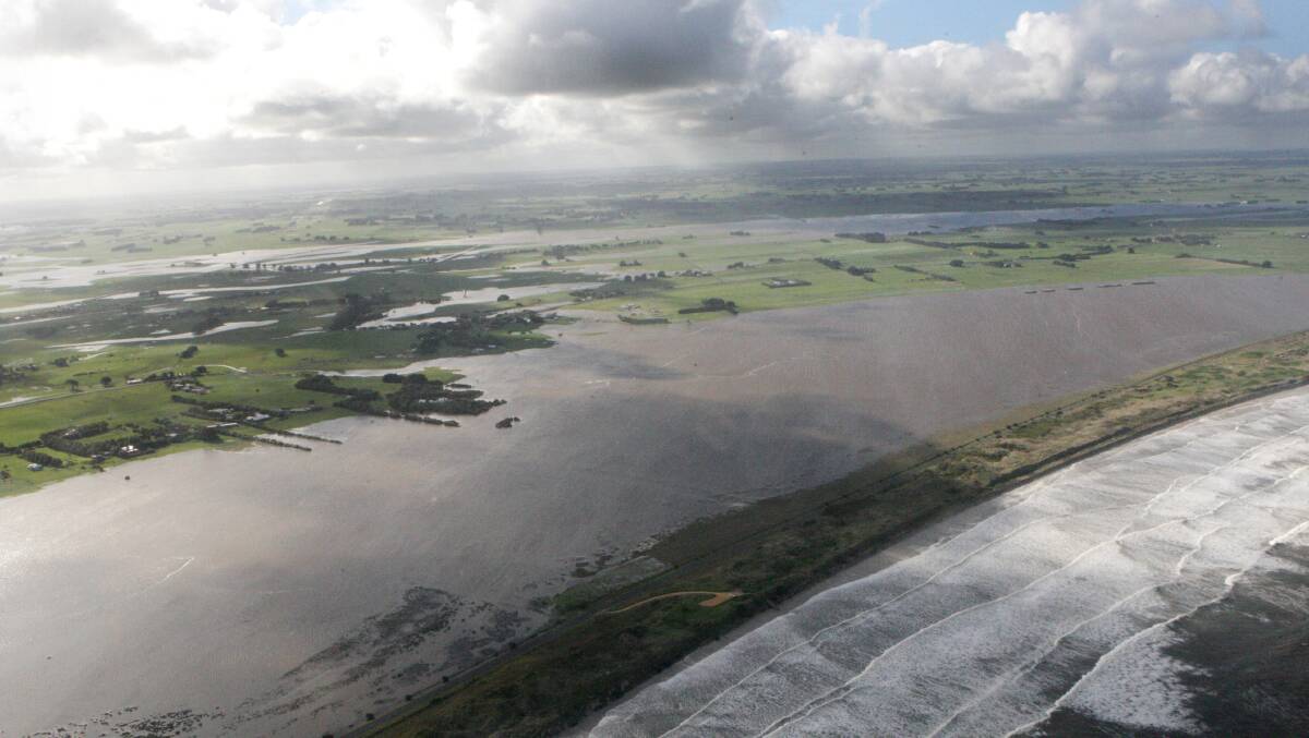 An aerial view of the Belfast Coastal Reserve during floods in 2010. Coastal reserves were one of the areas to be hit hardest by rising sea levels.