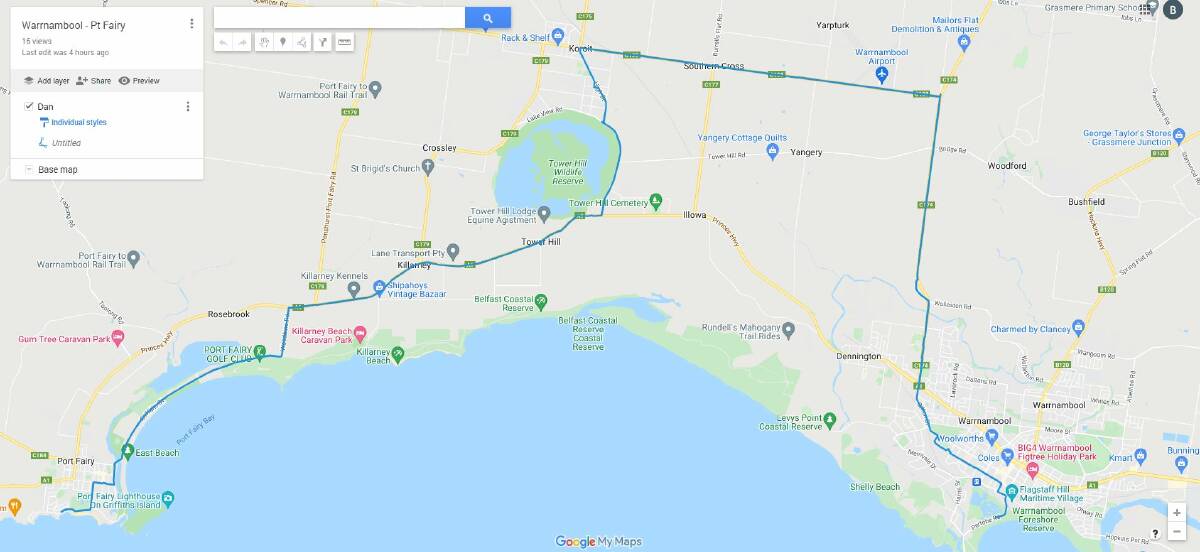 Marathon effort: Federal MP Dan Tehan's proposed route for the 2026 Commonwealth Games marathon, which would run from Port Fairy to Warrnambool.