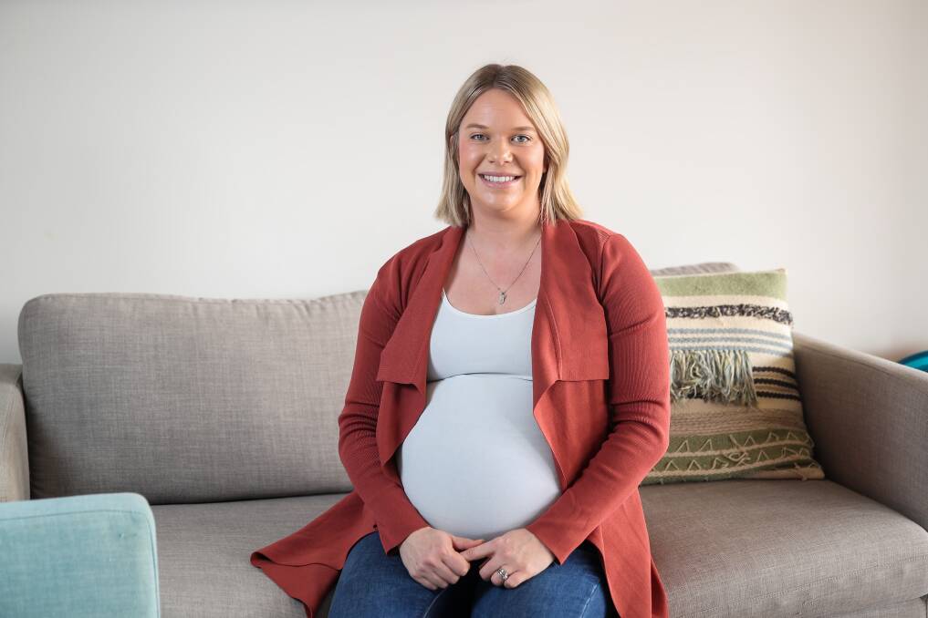 Bumper crop: Jacinta Lenehan is one of 90 women due to give birth in Warrnambool in August, an all-time record that foreshadows a possible COVID-19 baby boom in the south-west. Picture: Morgan Hancock.