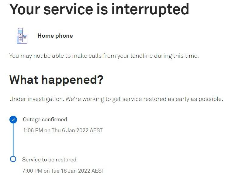 Down: Confirmation of the phone outage in Peterborough, which will last nearly two weeks. Internet connection is also down.