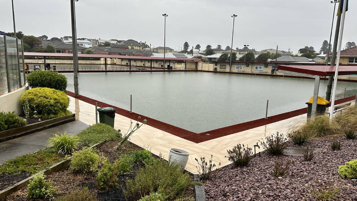 The greens at the Warrnambool Bowls Club at the corner of Japan and Timor Streets was completely inundated by flash flooding on the afternoon of January 7. Picture by Katrina Lovell
