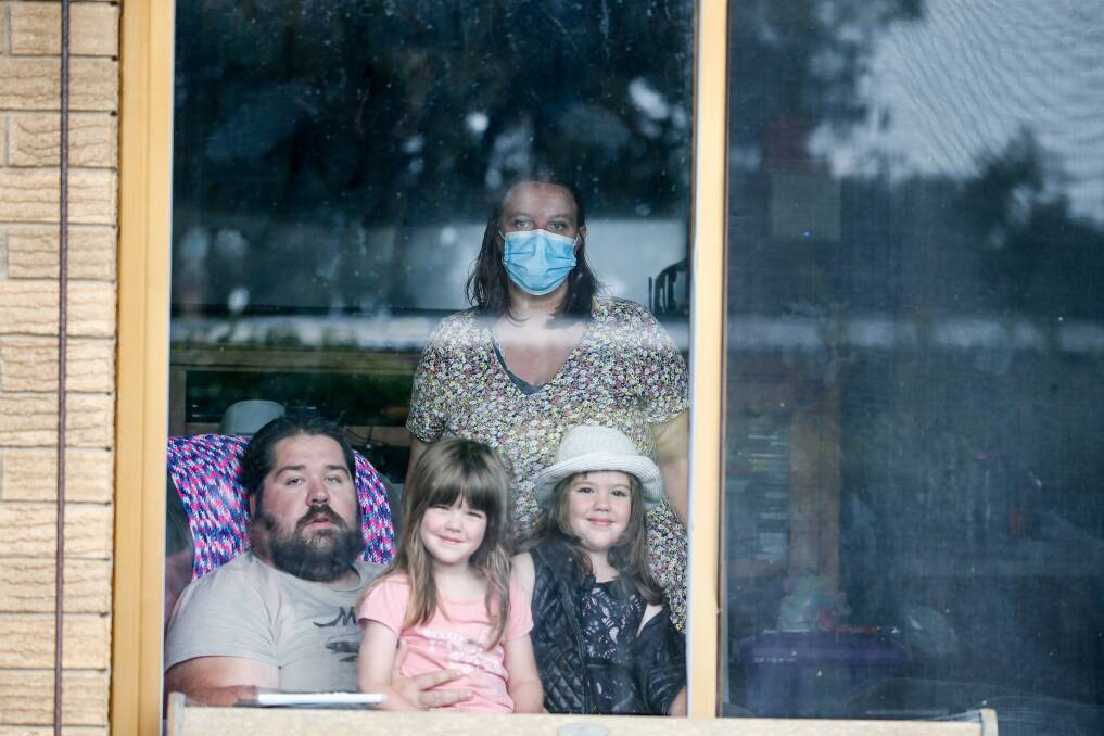 Trapped: The Freeman family has been confined for the past week while they've searched around Warrnambool for rapid antigen tests. Picture: Anthony Brady.