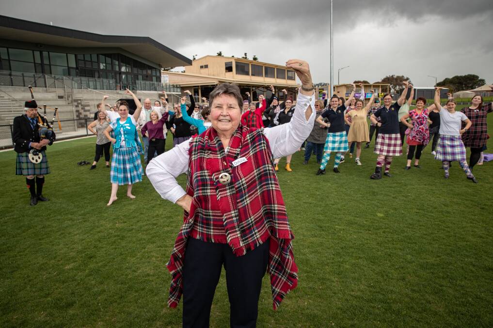 Dulcie Hirst-Jervies has been Highland dancing since she was six, and 75 years on she still can't get enough of it, leading a "fling" on Reid Oval. Picture by Sean McKenna