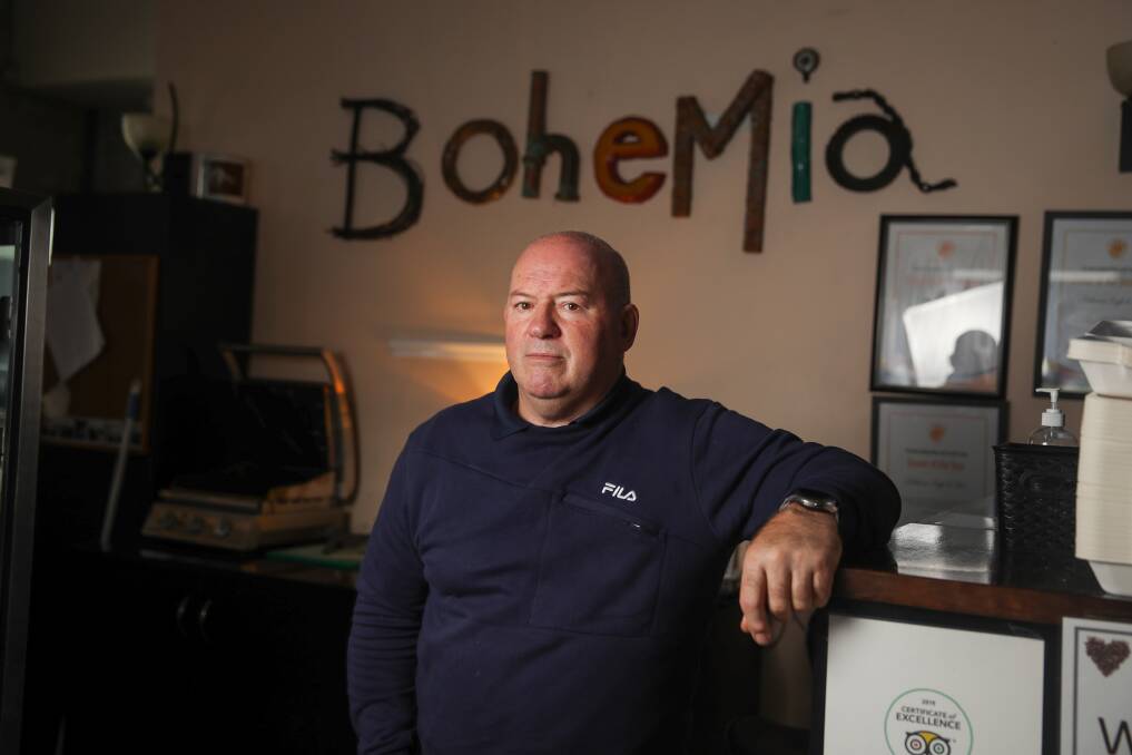 Horrible: Bohemia Cafe owner Steve Hickman faces a "nightmare" scenario with new vaccination requirements leaving him without a key staff member for the next month. Picture: Morgan Hancock.