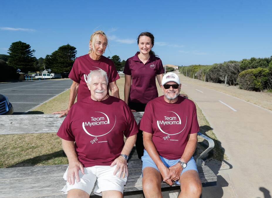 Walking together: Karen Wilde, Rachel McCann, Bob McMillan and Bruce Ludeman are gearing up for the 3.8 With a Mate myeloma walk. Picture: Anthony Brady.