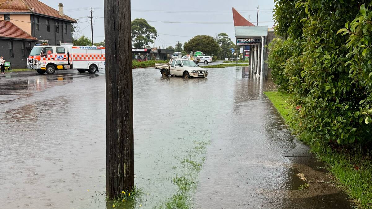 View down Scott Street to Edgar Street, Heywood, where flash flooding inundated businesses along the whole main road. Picture by Raelene Alexander