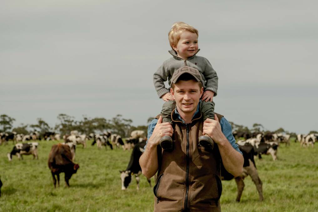 Monk and Son AG Services owner Sam Monk with his son Charlie on their Cobrico farm. Picture by Chris Doheny
