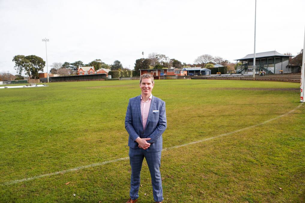 KICKING GOALS: Southern Grampians Shire mayor Bruach Colliton at Hamilton's Melville Oval where an $8 million revitalisation project is set to get underway. Picture: Anthony Brady