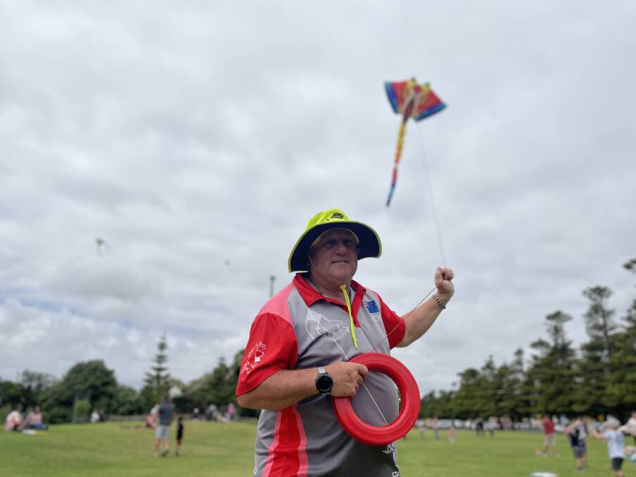 BLOWN AWAY: Ricky Baker flies a giant manta ray kite at Lake Pertobe as part of Beachfest. Children were also invited to create and fly their own kites on the day.