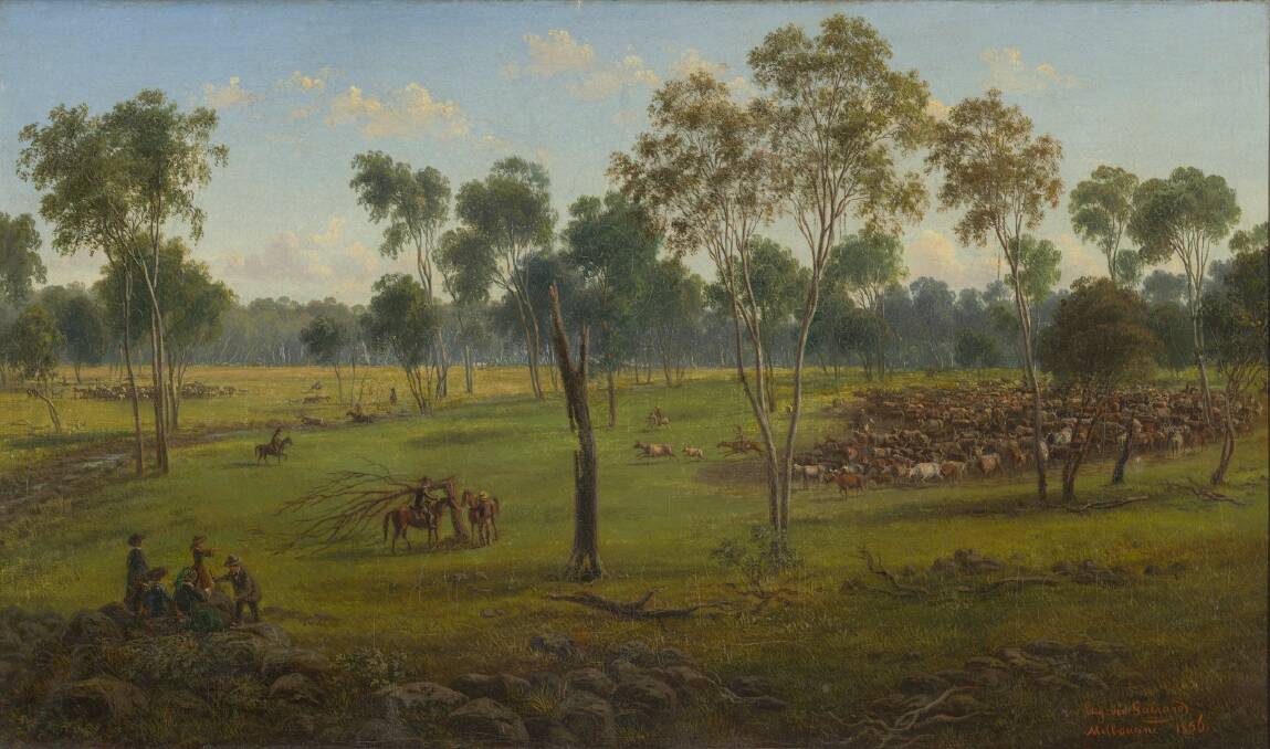 Eugene Von Geurard Cutting out the cattle, Kangatong 1856 oil on canvas on board, 25.5 x 46.5 cm Bennett Bequest, 1998 1998.03 Benalla Art Gallery Collection